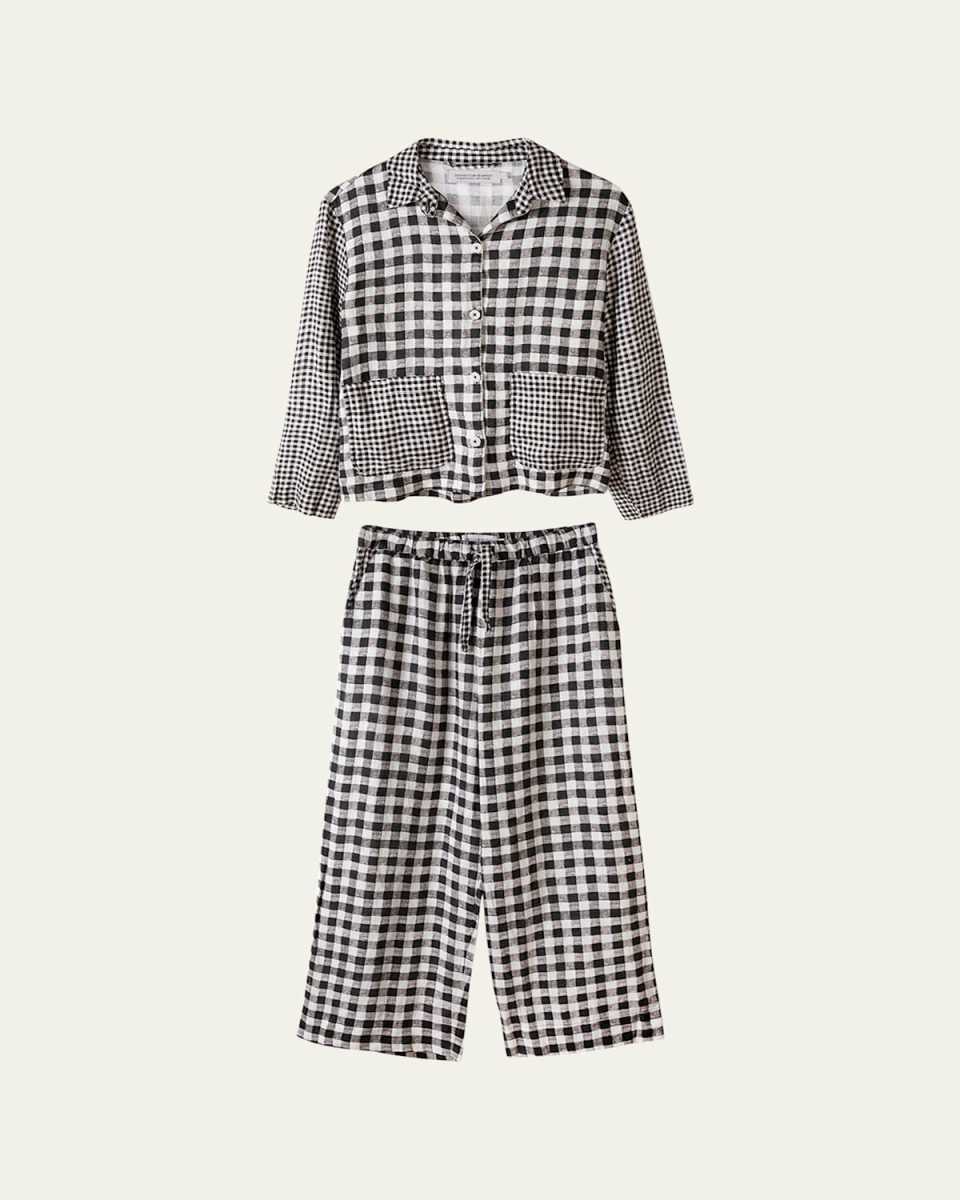 Cropped Gingham-Print Linen Pajama Set